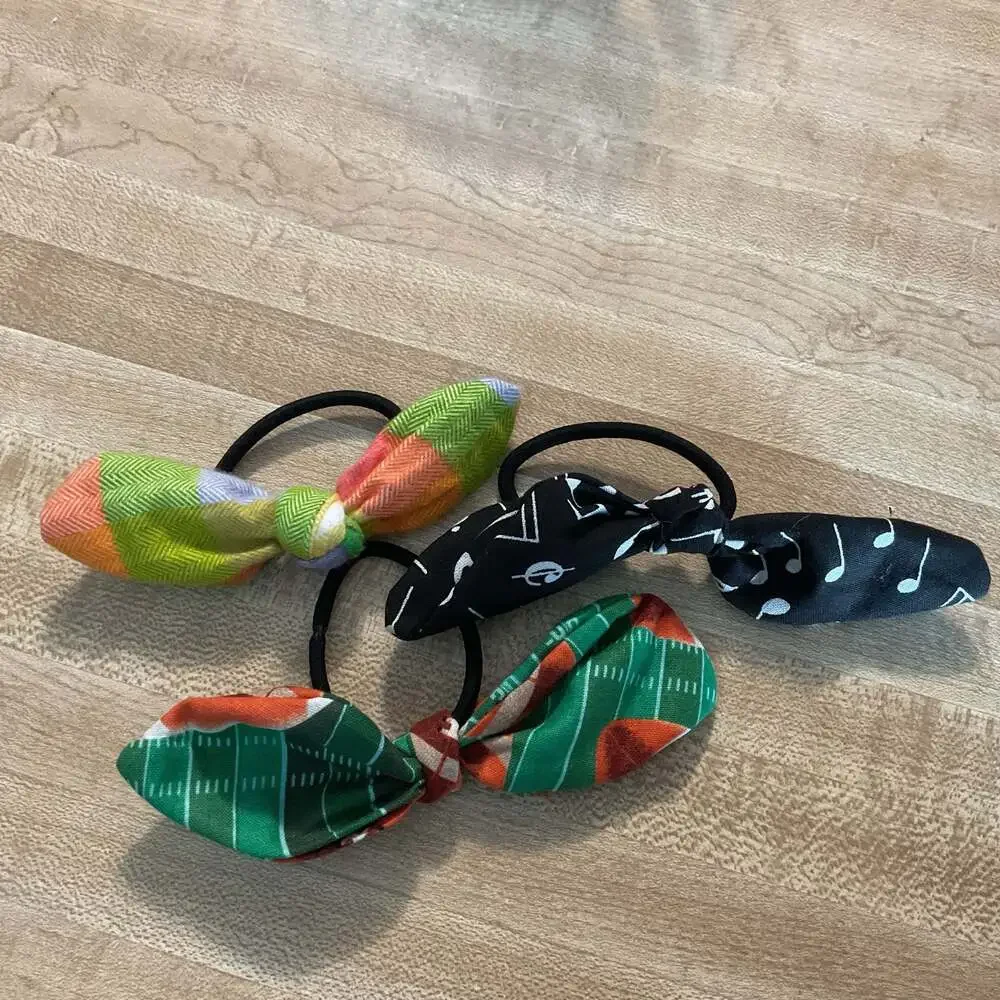 Set of 3 Handmade Fabric Knot Bow Hair Tie Ponytail Holders